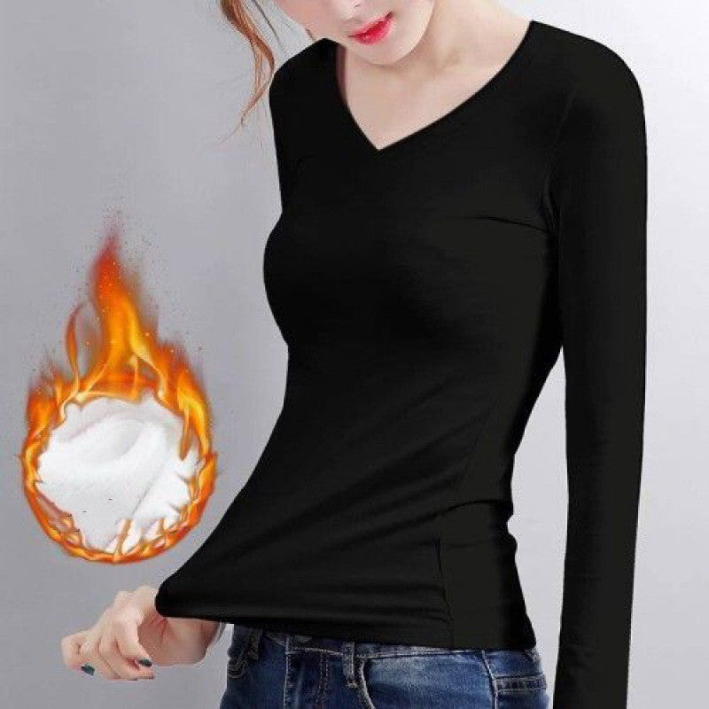 Women's Slim Solid Color Thermal Warm Base Layer Top
