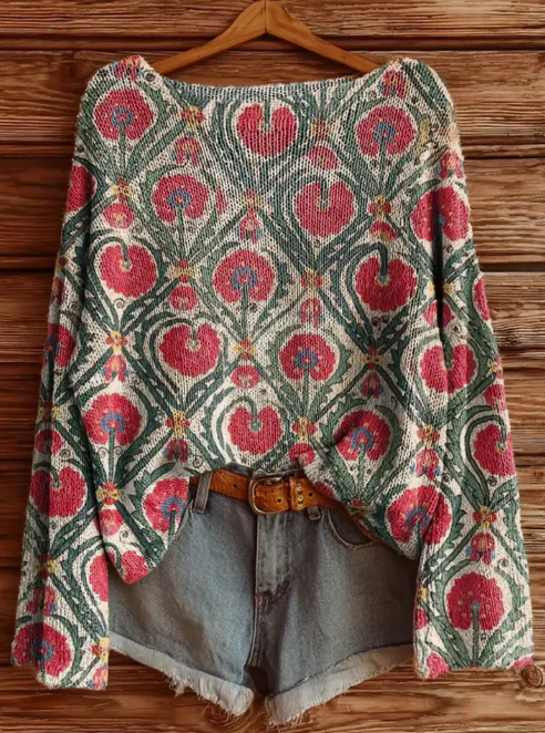 Re-work Printed Women's Sweater, Casual and Comfortable