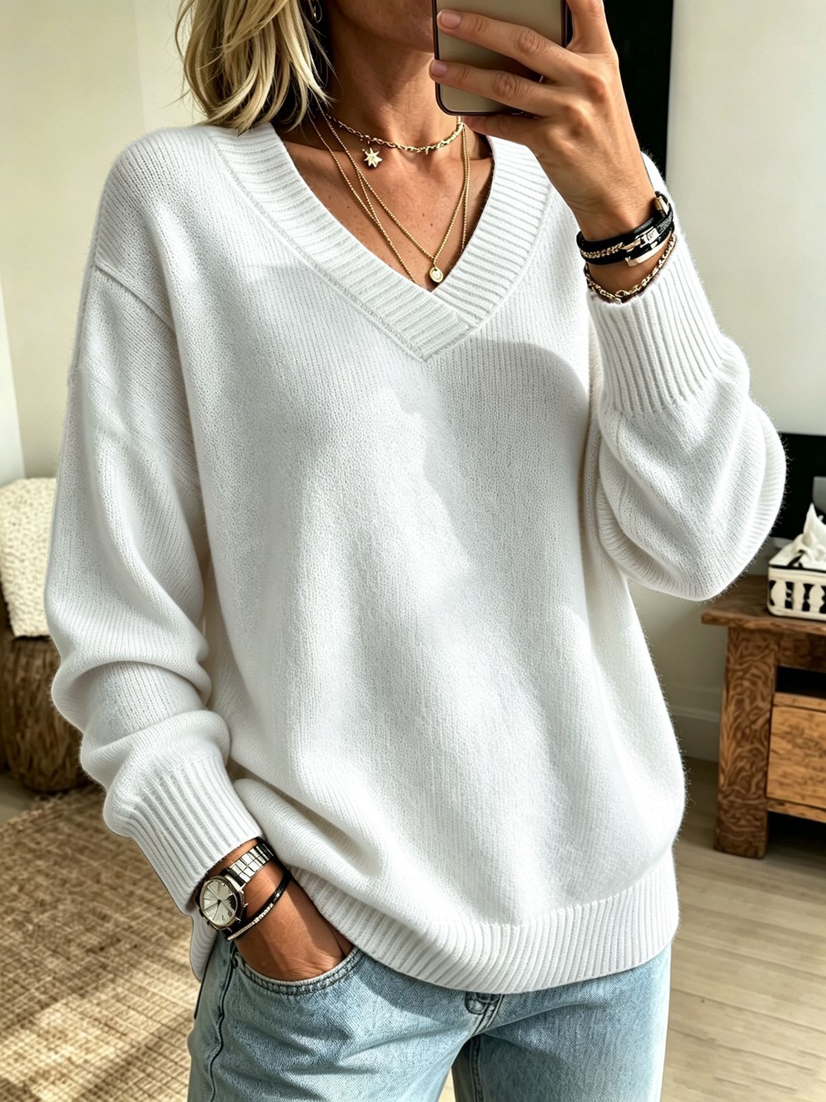 Everyday Casual Springautumn V-neck Sweater