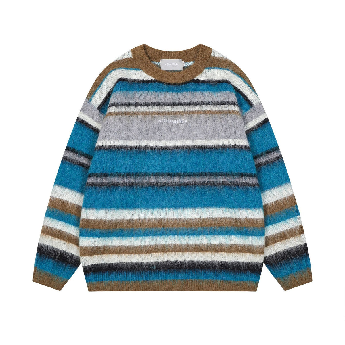 Women's American-style Contrast Striped Round Neck Sweater Autumn
