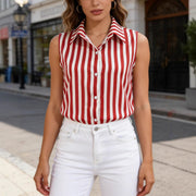 Red Retro Striped Sleeveless Polo Top – Trendy & Comfortable