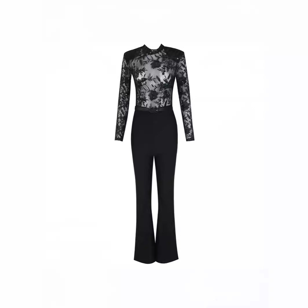 Elegance Lace See-Through Long Sleeve Evening Jumpsuit