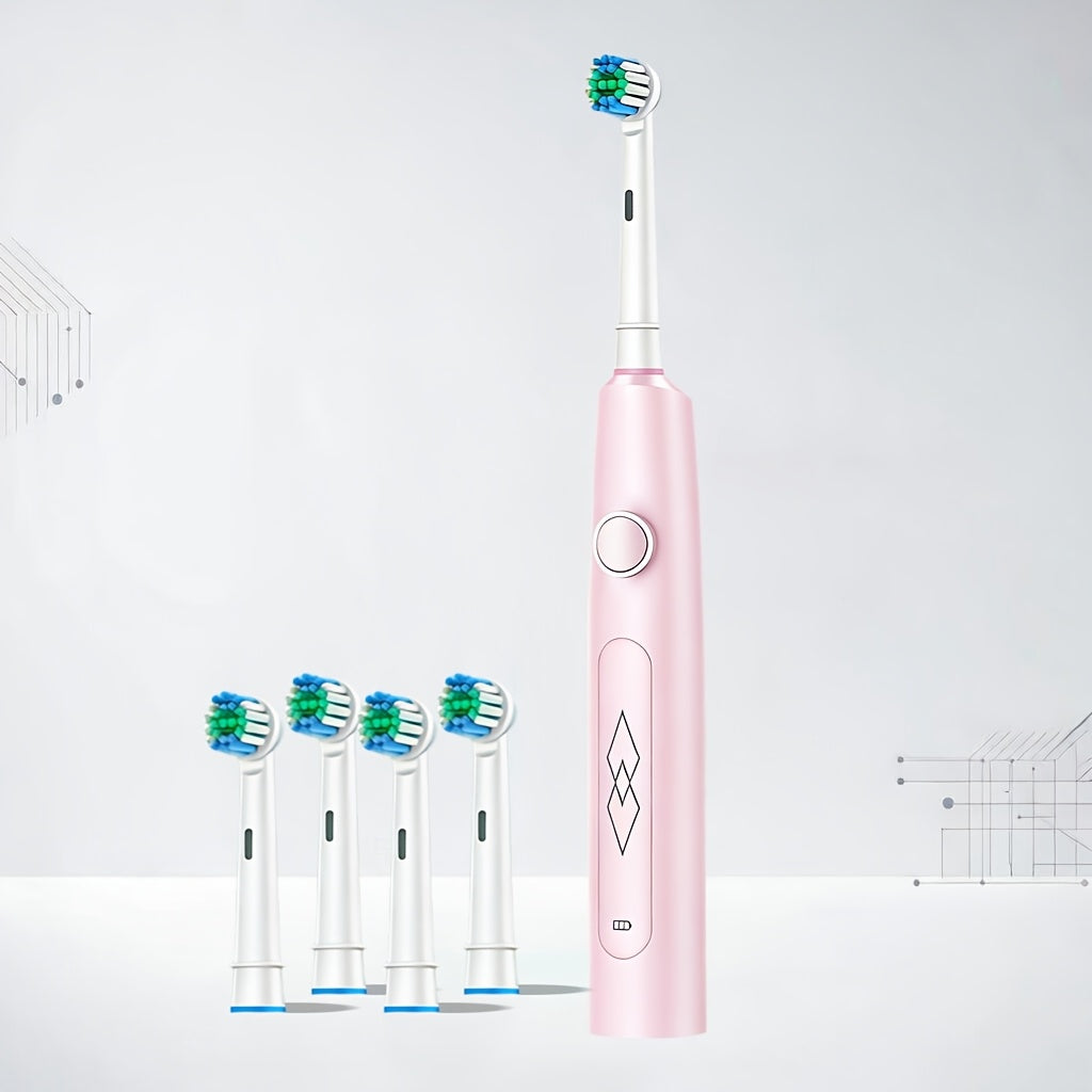 Sleek Black USB Rechargeable Sonic Electric Toothbrush with Soft Bristles, 5 Cleaning Modes and 4 Bonus Brushes