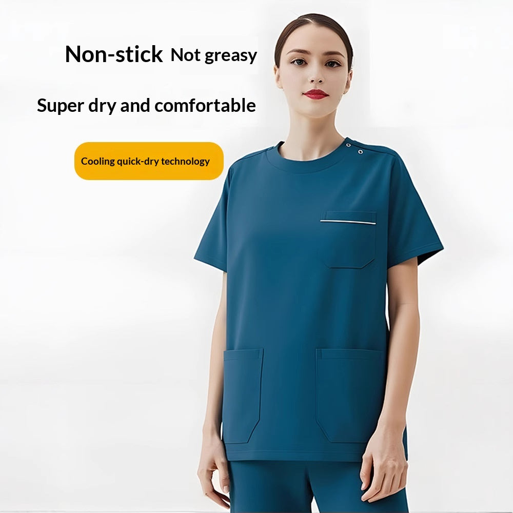 Women's Short‑Sleeve Medical Scrub Set – Soft Polyester Gown & Pants