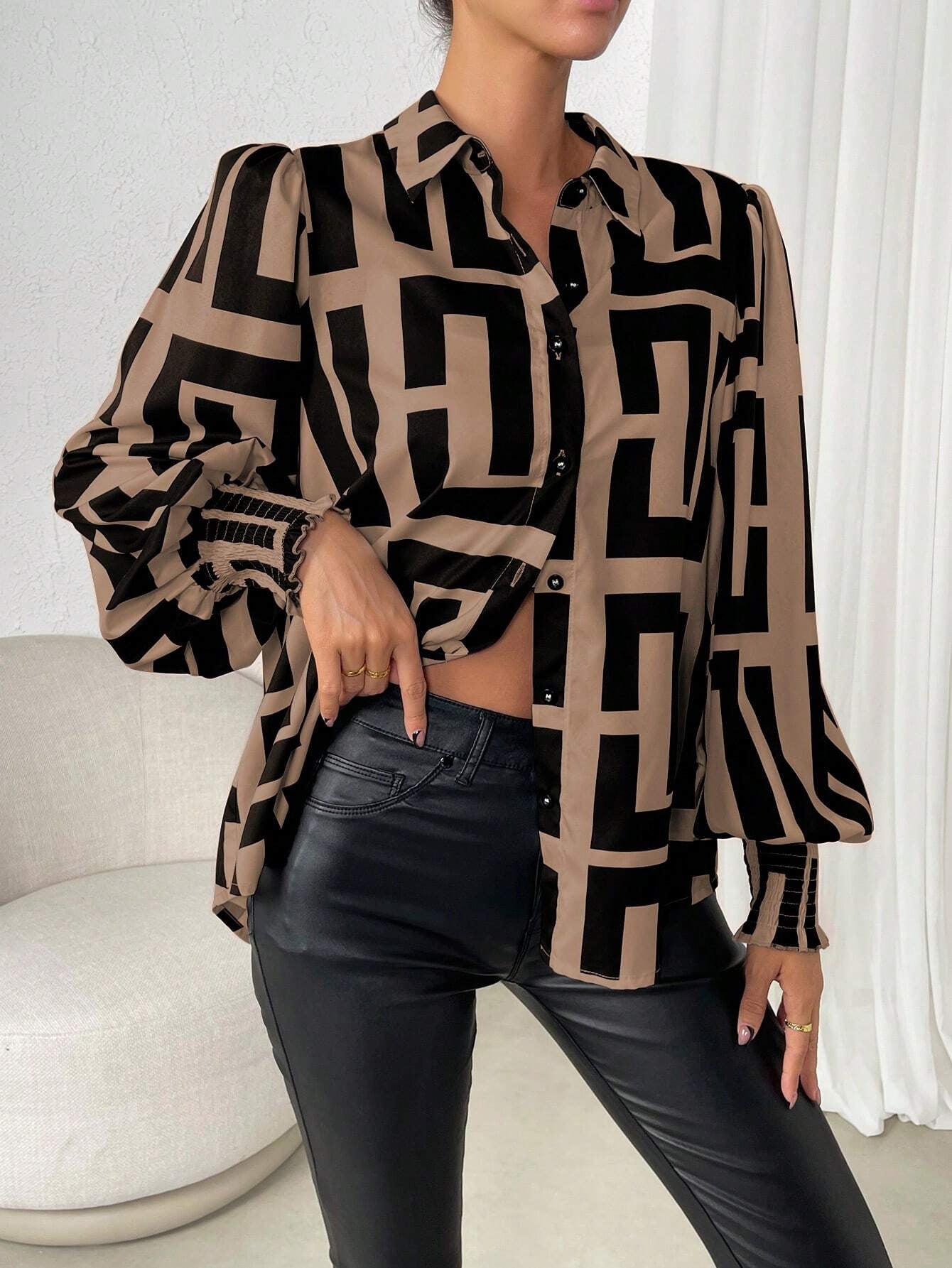 Print Lantern Sleeve Shirt