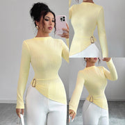 Elegant Yellow Long Sleeve Knit Top – Light Fall/Winter Pullover
