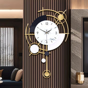 [Silent Wall Clock] Large Silent Wall Clock with Japanese Quartz Movement | Nautical Theme, Wood & Metal Retro Modern Design, AA Battery Operated (Not Included), Digital Display for Living Room, Kitchen, Office Decor, Clock Wall Decor, Metallic Finish