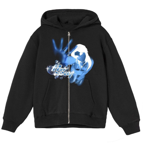 Unisex Printed Rhinestone Zip-Up Hooded Cardigan