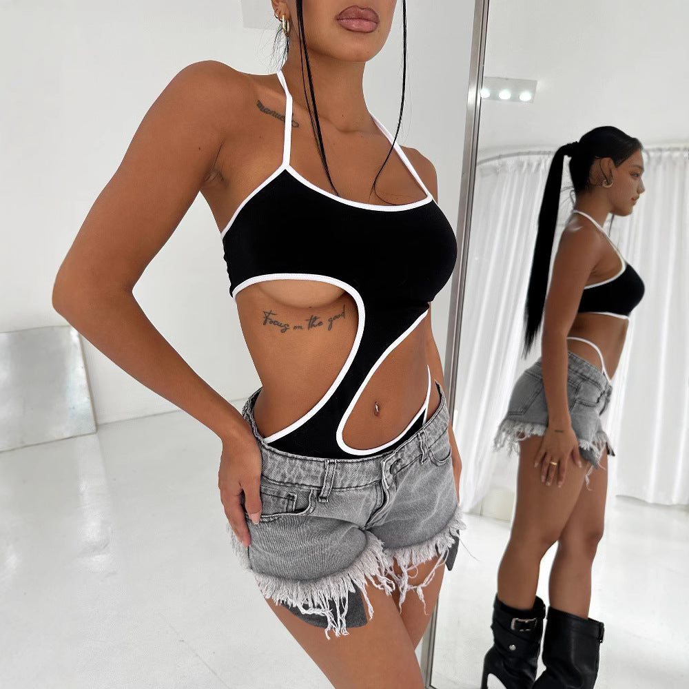 European And American Style Swimsuit Jumpsuit Design Sense Hollow-out Midriff Tube Top