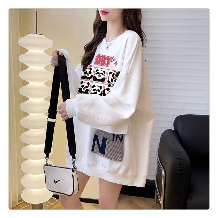 Plus Size Casual Round Neck Cotton Pullover Sweatshirt