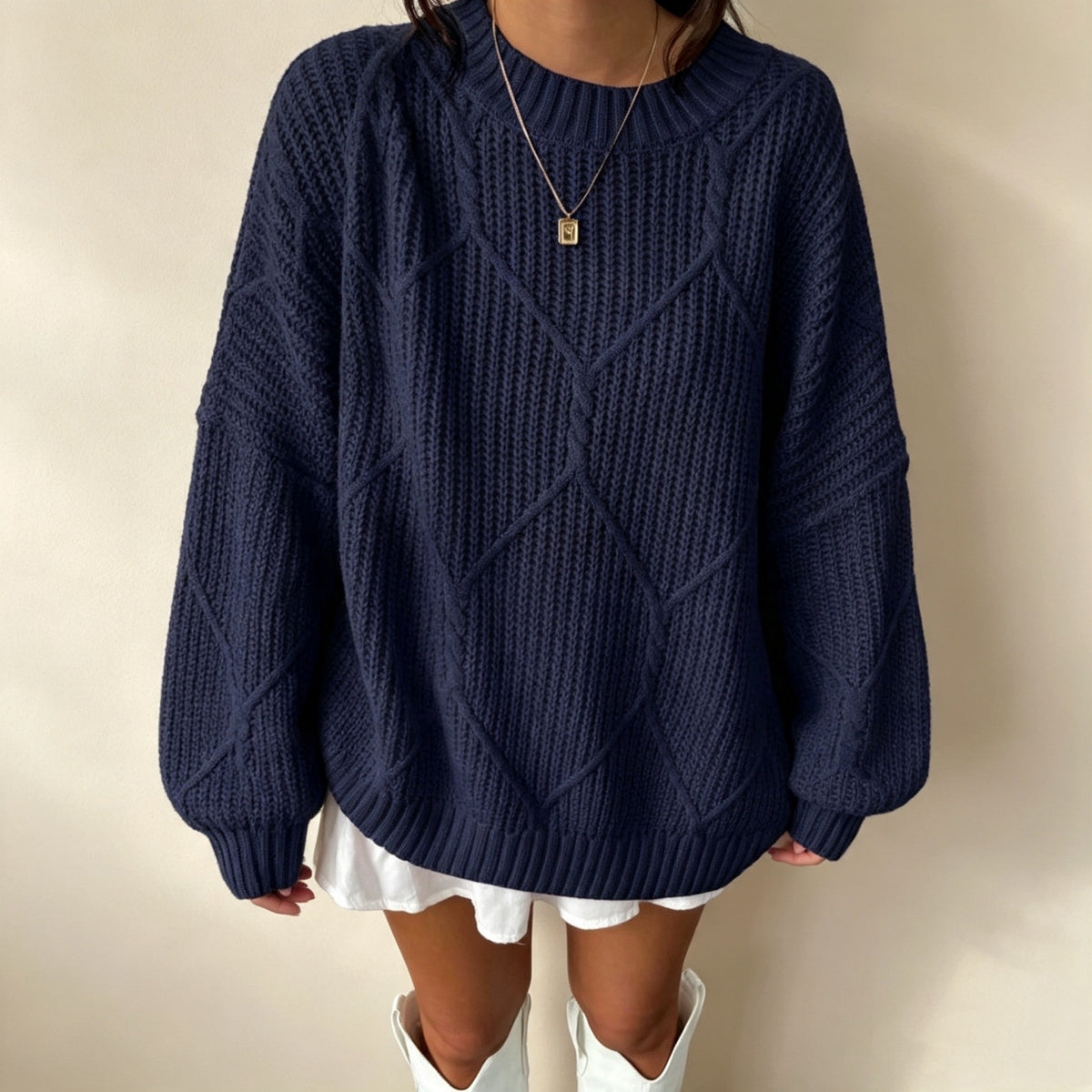 Womens Loose Knitted Sweater Solid-color Pullover