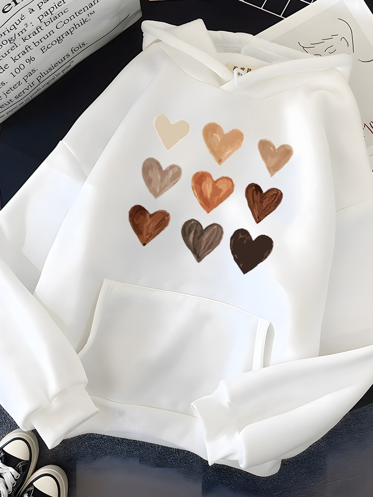 Gradient Heart Print Kangaroo Pocket Cozy Hoodie