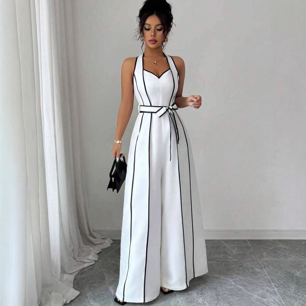 Womens Fashionable Casual Sexy Strappy V-Neck Slim-Fit Jumpsuit