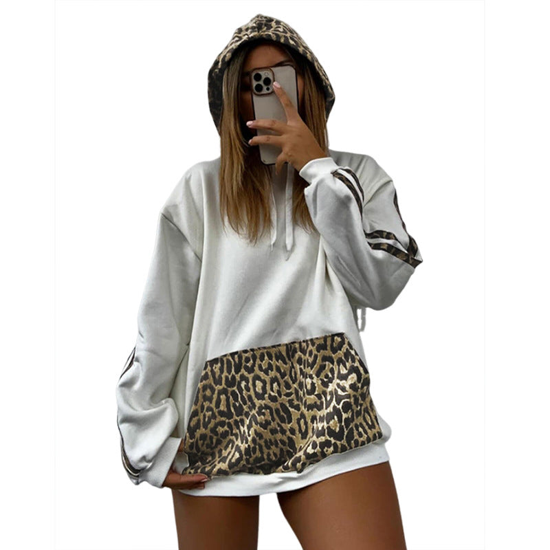 Women's Leopard Print Hooded Pullover Sweatshirt