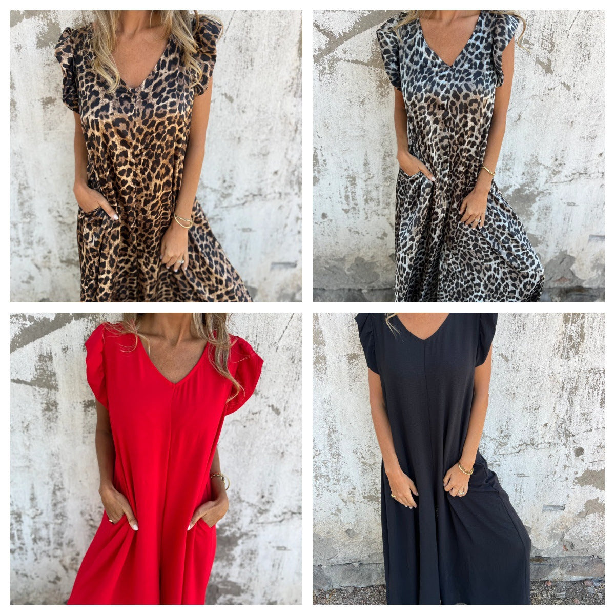 Women's V-neck Backless Loose Wide-leg Jumpsuit