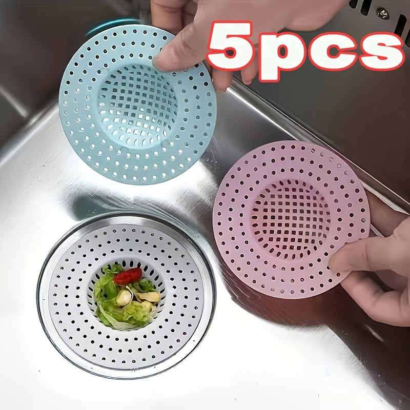 Drain Hole Filter Set – 5 Random Colored Fine Mesh Filters for Kitchen Sink and Bathroom Drains