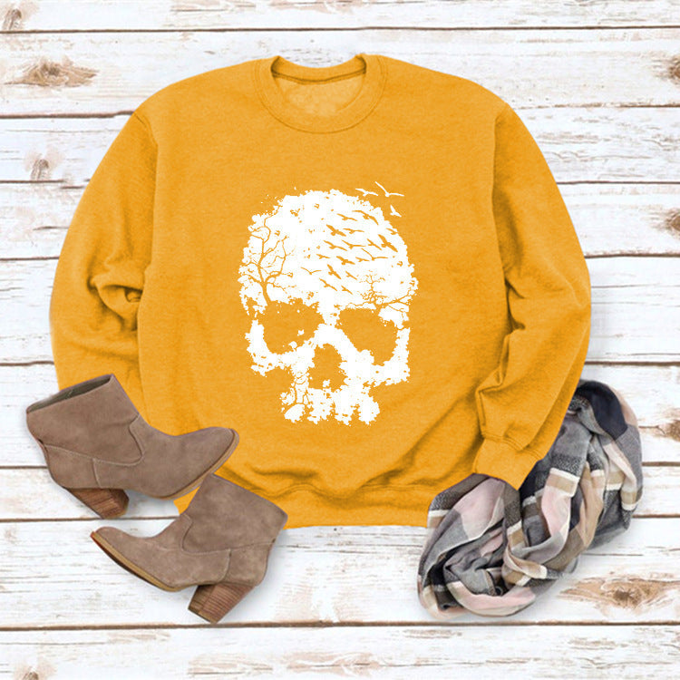 Gothic Skull Print Loose Long Sleeve Sweatshirt
