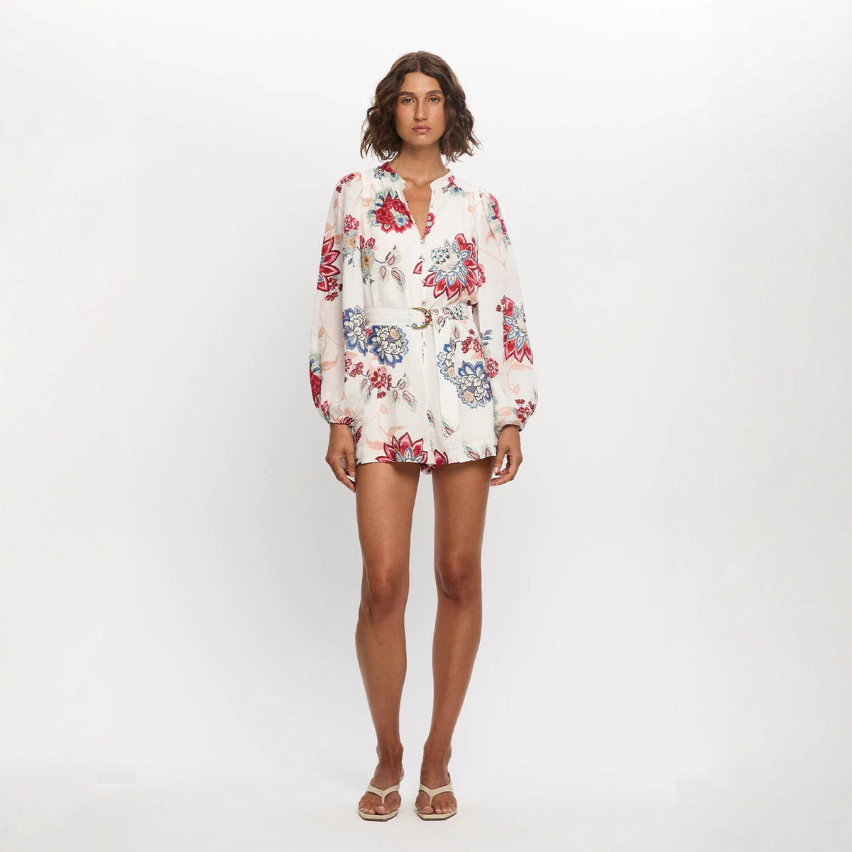 Floral Linen Crop Jumpsuit Elegant Cardigan Shirt