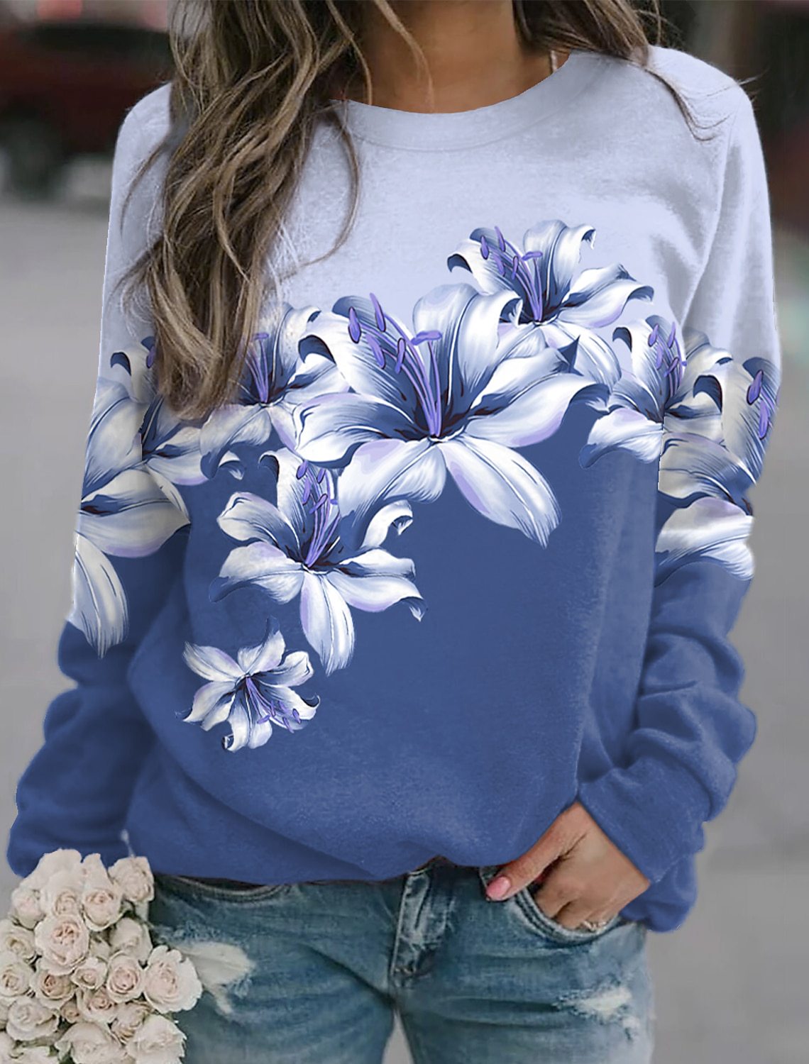 Women's Printed Long Sleeve Sports Pullover