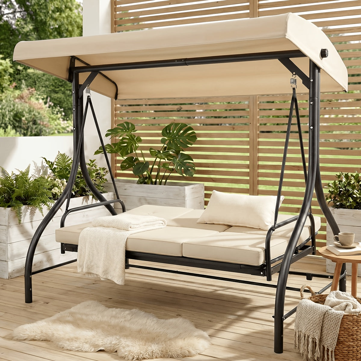Covered Outdoor Patio Swing Glider with Canopy And Heavy Duty Stand, Adjustable Canopy And Removable Padded Seat, for Adults, Ideal for Porch, Garden, Lawn, Rust Proof Construction for Long Life(Pillow Not Included)