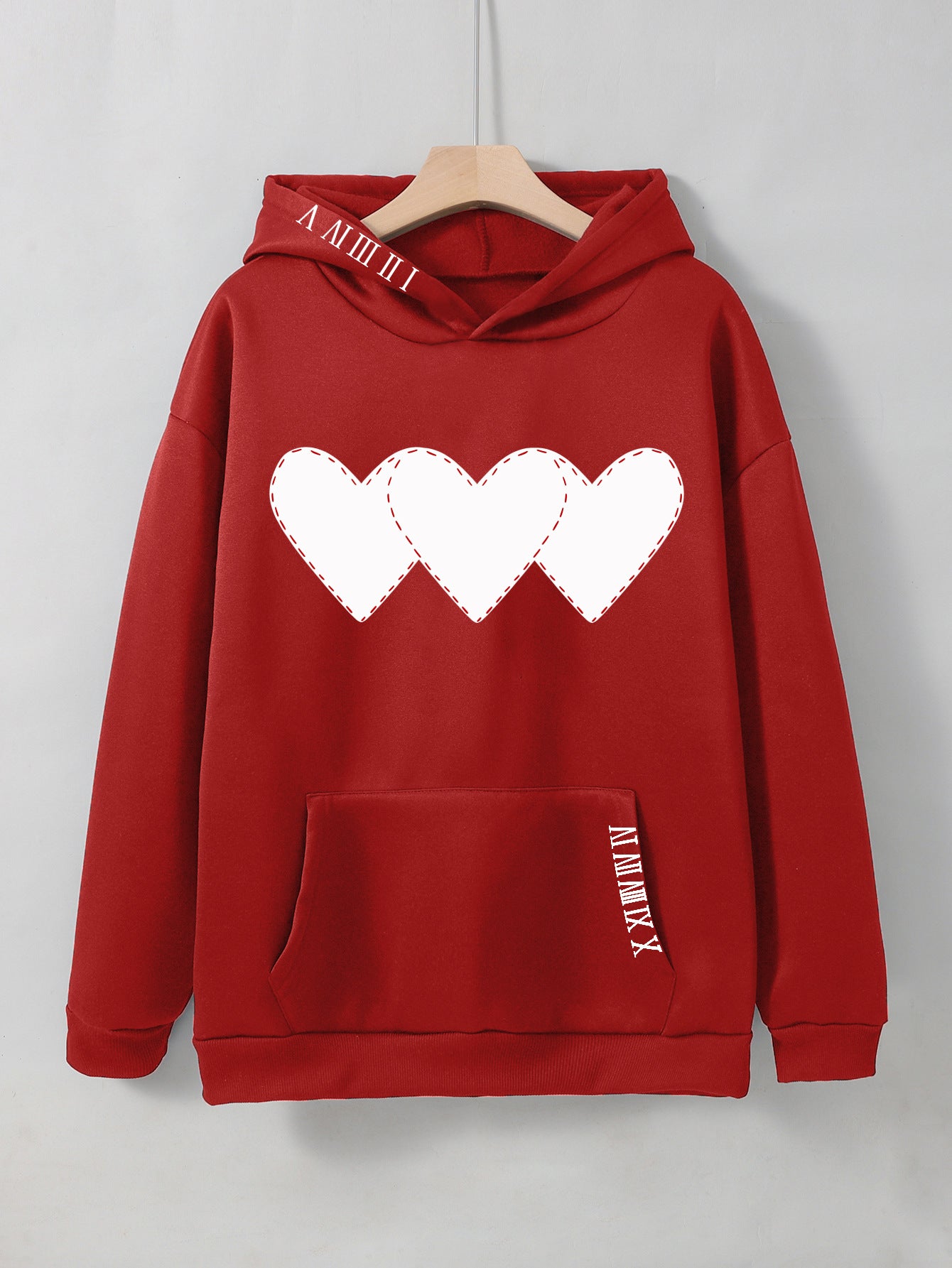 Women's Heart Print Brushed Fleece Drawstring Hoodie