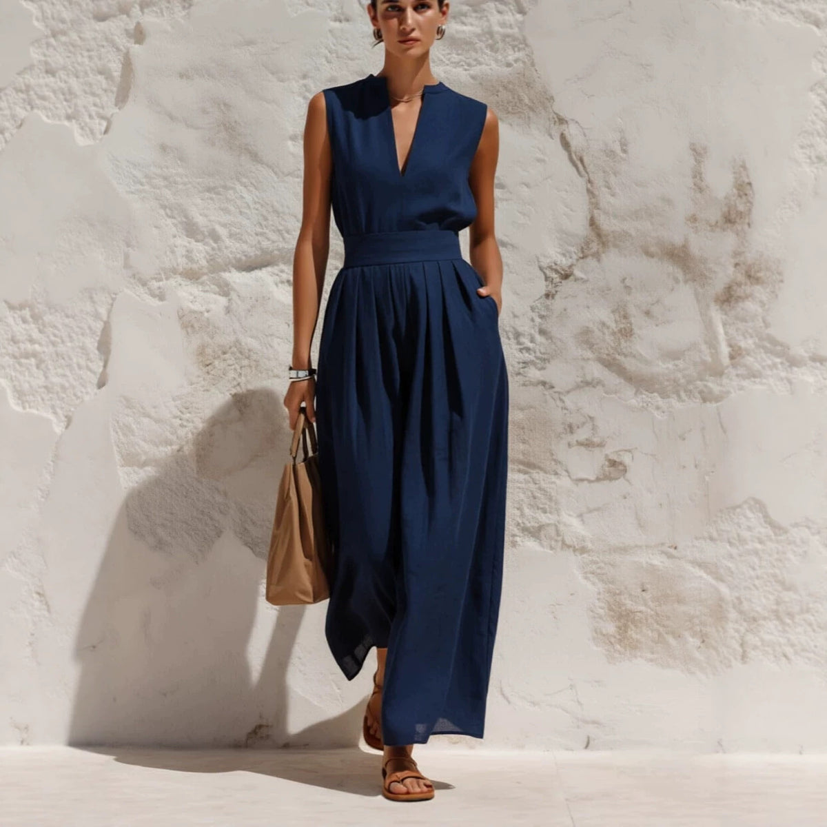 Sleeveless High-waisted Loose-fitting Wide-leg Pants Casual Jumpsuit For Women