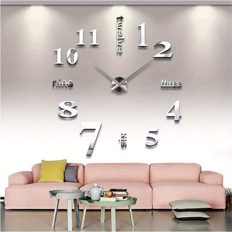 Large 3D DIY Wall Clock Framel Mirror Surface Big Wall Clock Home Decoration for Living Room Bedroom Home Office Room Hotel Coffee Hall Bar Wall Decoration