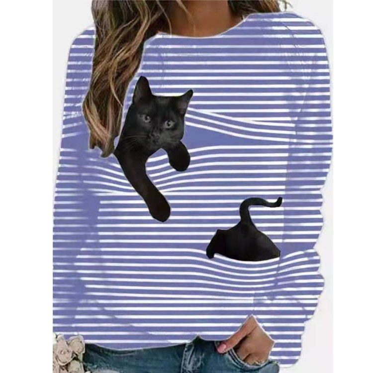 Cute 3D Cartoon Striped Long Sleeve Tee
