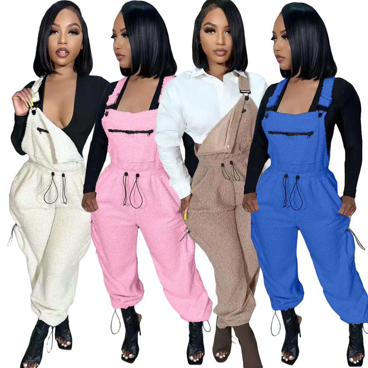 Cozy Fleece Drawstring Casual Women's Jumpsuit