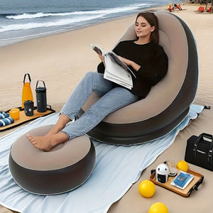 Adult Inflatable Recliner Sofa with Foot Stool - Heavy-Duty Portable Folding air couch, Space-Saving Indoor/Outdoor Lounge Chair for Living Room, Camping, Travel, Balcony - Easy Setup & Storage, No...
