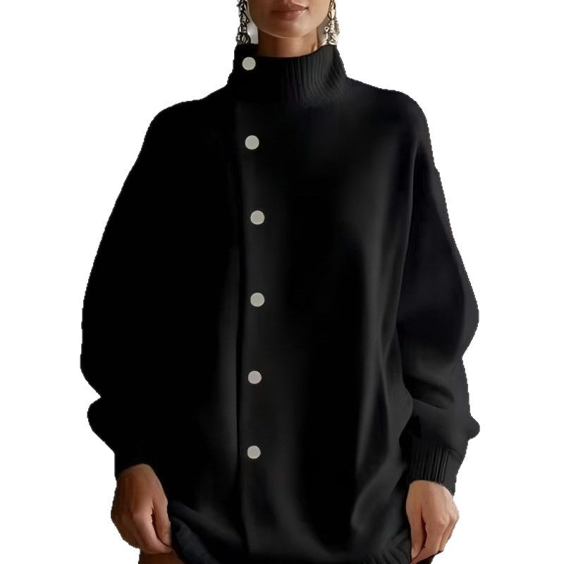Womens Turtleneck Sweater Cardigan Knitted Outerwear for Fallwinter