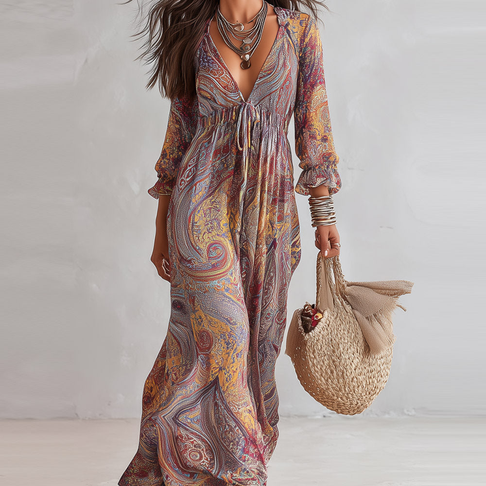 Womens Paisley-print Ruffled-edge Loose Casual Dress