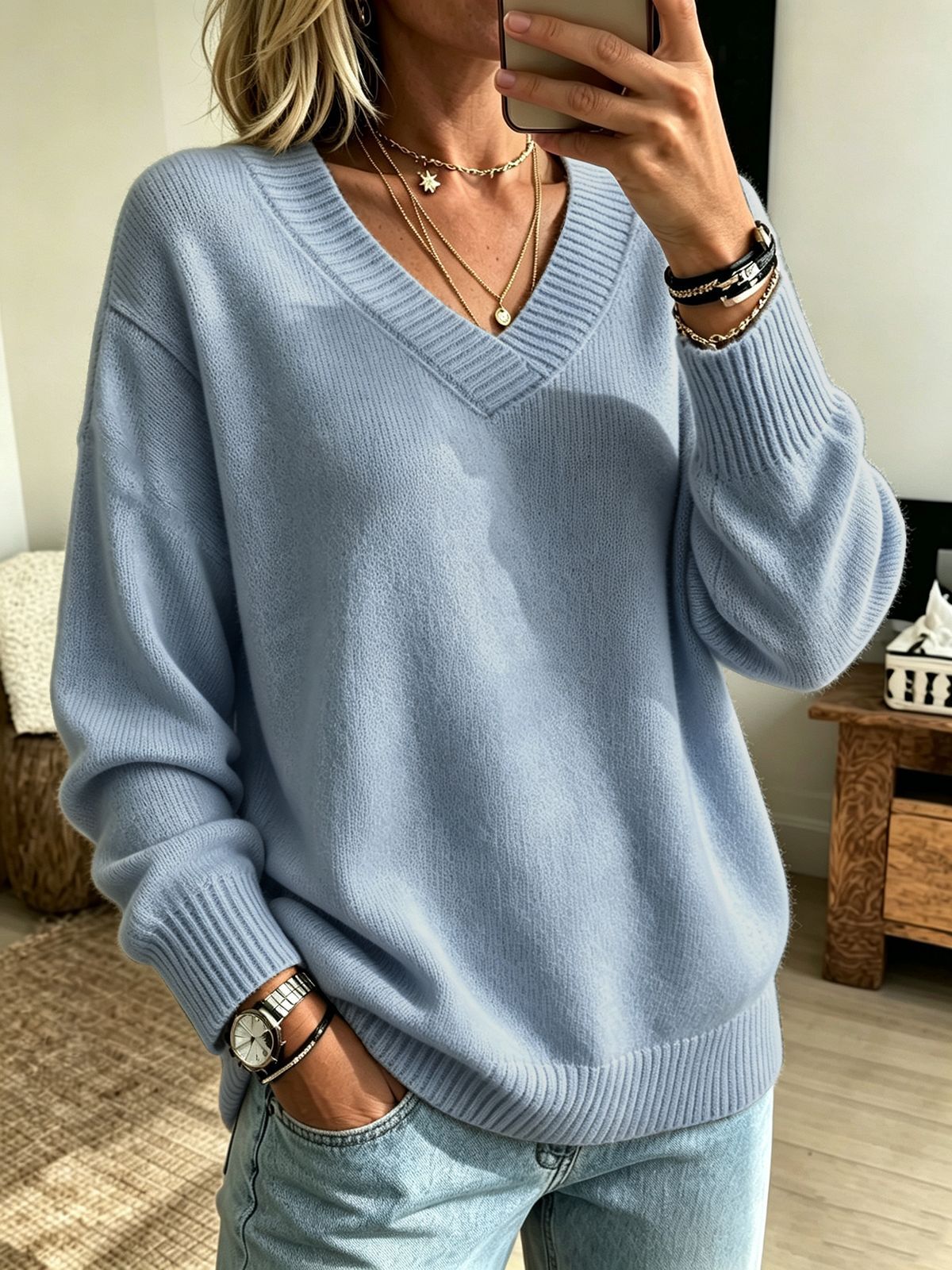 Everyday Casual Springautumn V-neck Sweater