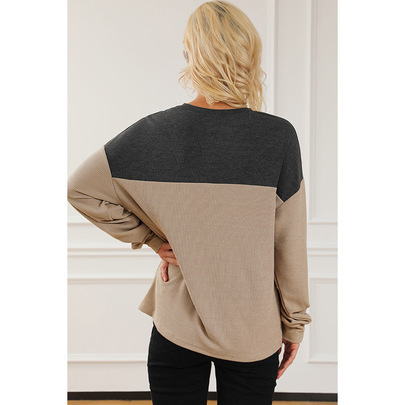 Chic Colorblock V-Neck Long Sleeve Pullover Sweater