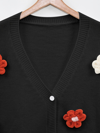 Ladies Colorful Flower Knit Cardigan Loose Long Sleeve Casual Layering Outerwear