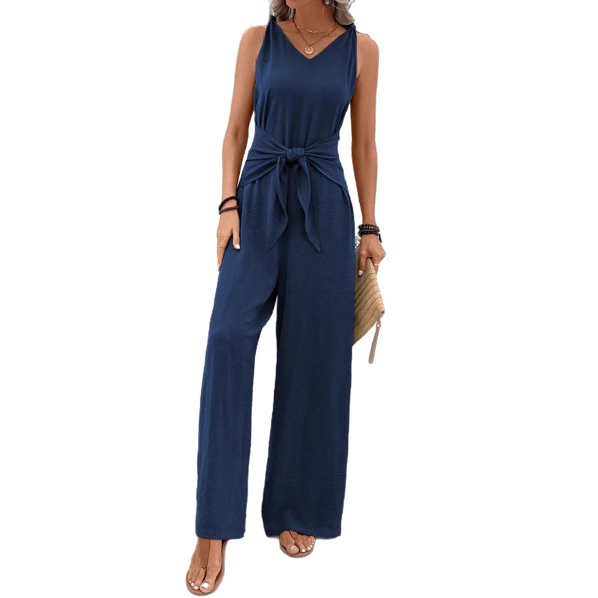 Chic Crisscross Tie-Up Sleeveless Wide-Leg Jumpsuit