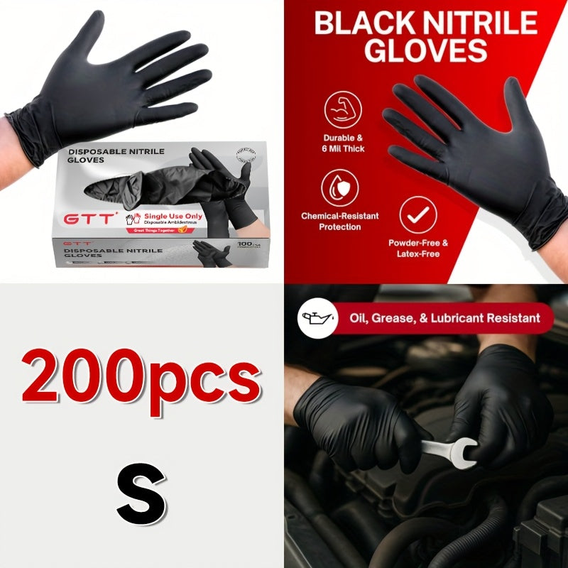 [200 Count Nitrile Gloves] 200 Count Black Nitrile Disposable Gloves | 6 Mil Thickness, Flexible & Form-Fitting, Chemical Protection, Industrial Grade Latex-Free, Maintenance Team Use