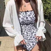 Leaf-Print Strappy High-Waist Swimsuit