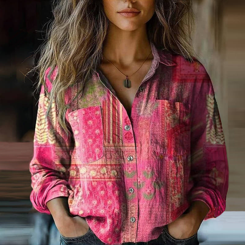 Women's Loose Casual Tie-dye Printed Long-sleeved Shirt
