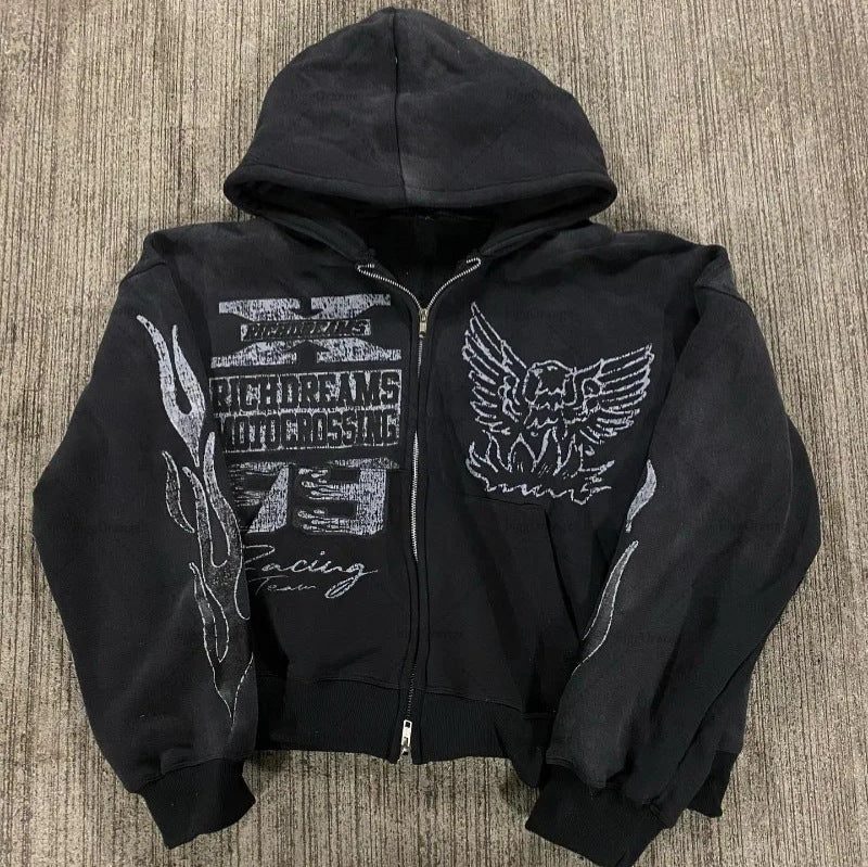 Hip-Hop XINGX Printed Zipper Hooded Sweatshirt
