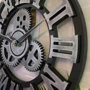 Large 22.8" Microfiber Round Wall Clock - Silent, Antique Silver, Battery Powered, Ideal for Living Room Decor