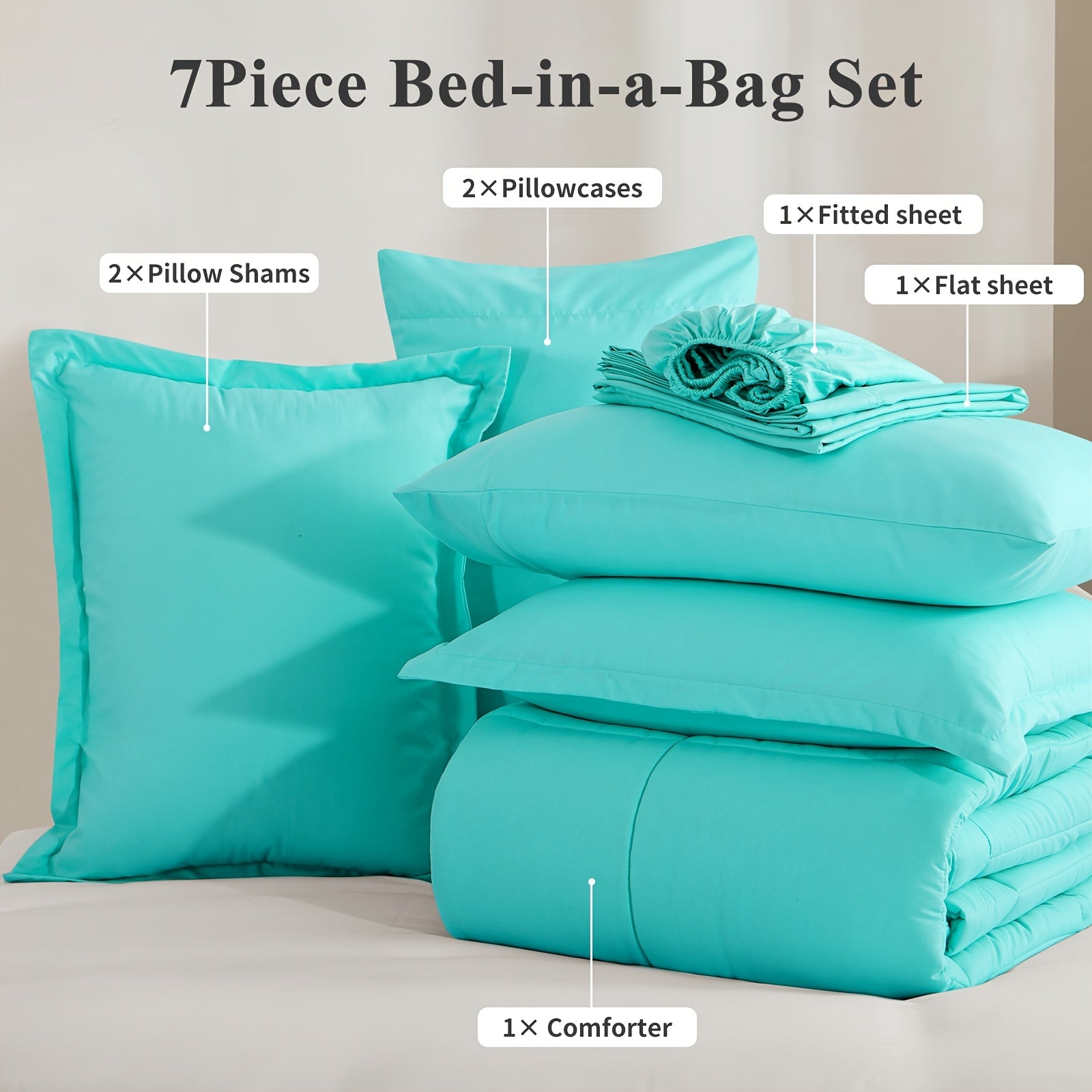 7pcs Ultra-Soft Bed In A Bag, Down Alternative Bedding Sets With All Season Quilted Comforter, Flat Sheet, Fitted Sheet, Pillowcases -Gifts For The Family And Friends