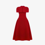 Elegant Red Cape Overlay Fit & Flare Midi Dress Set