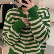 Women's Spring and Autumn Short Striped Knitted Bottoming Sweater