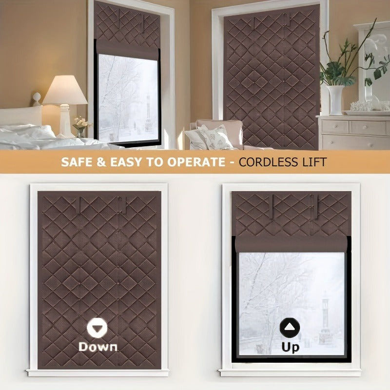 Magnetic Thermal Insulated Door Curtain, Thick Diamond Quilted Oxford Cloth Windproof Door Drape with Roll Up Storage Buckle, Cold Block Energy Saving Door Cover for Home Courtyard Balcony Winter Heat