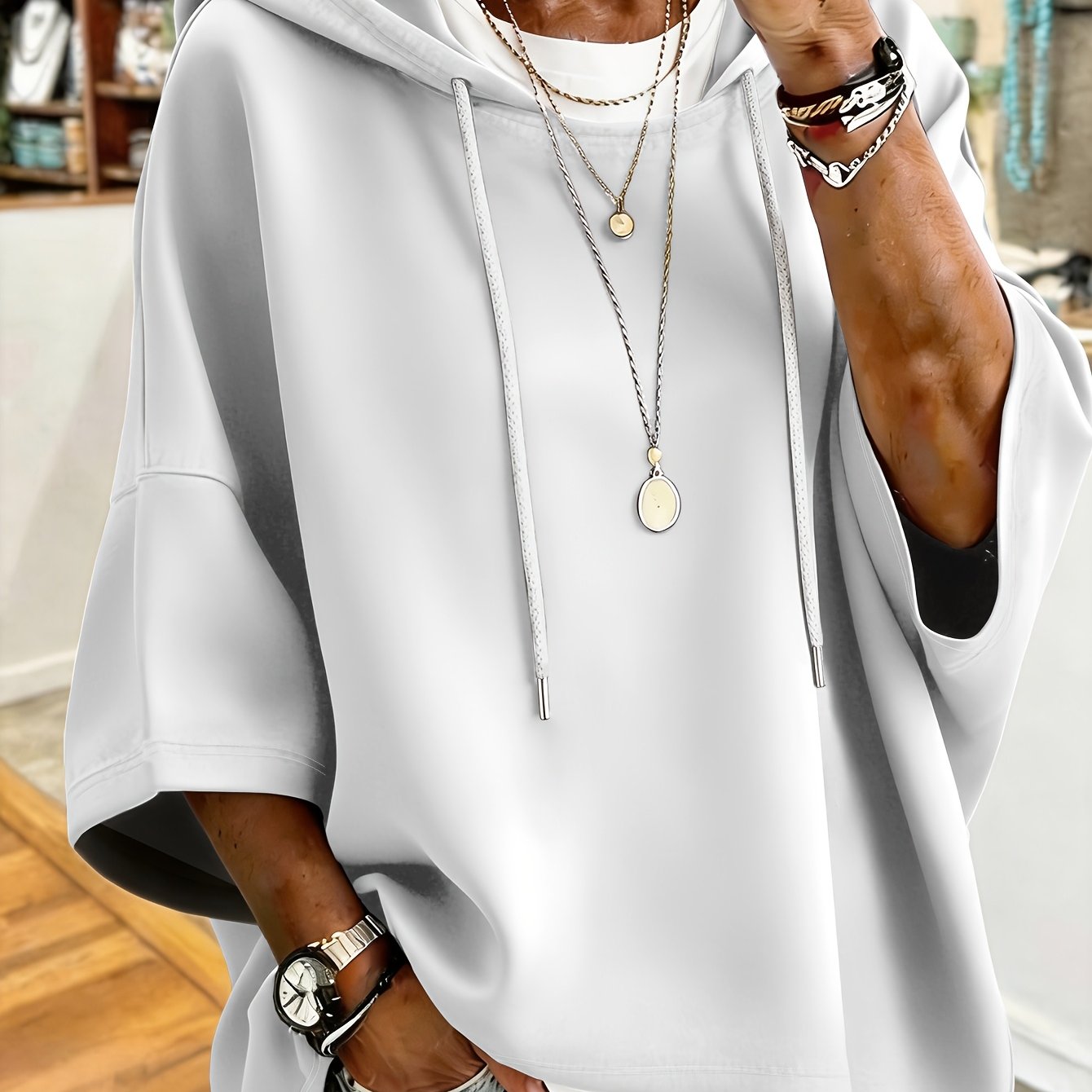 Plus Size Women's Solid Color Hooded Sweatshirt