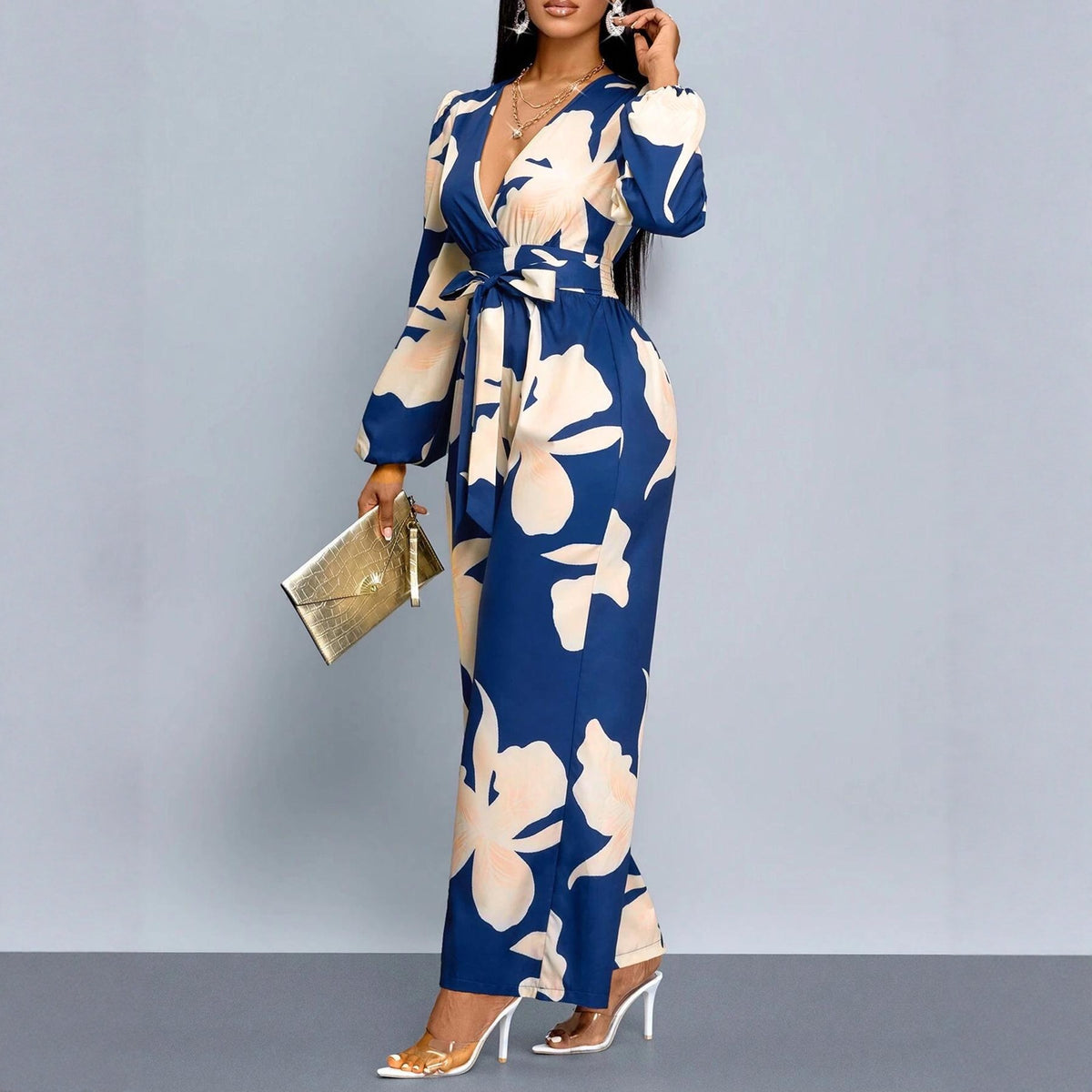Women's Floral Print Long Sleeve Jumpsuit Romper