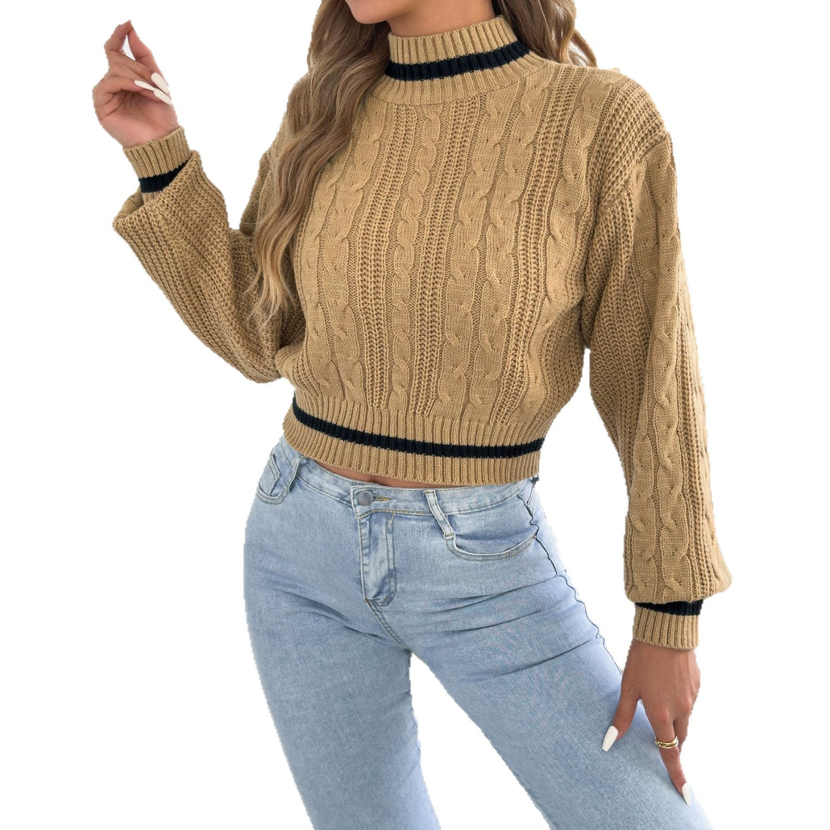 Fallwinter Casual Colorblock Mock-neck Fittedwaist Sweater