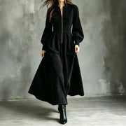 Womens Zippered Dress with Lantern Sleeves and a Defined Waist