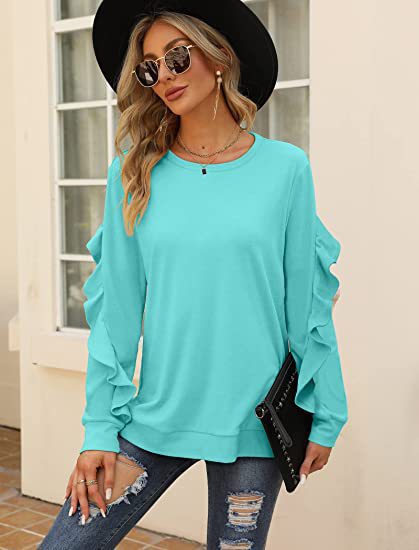 Chic Pleated Long Sleeve Round Neck Casual Women's Sweater